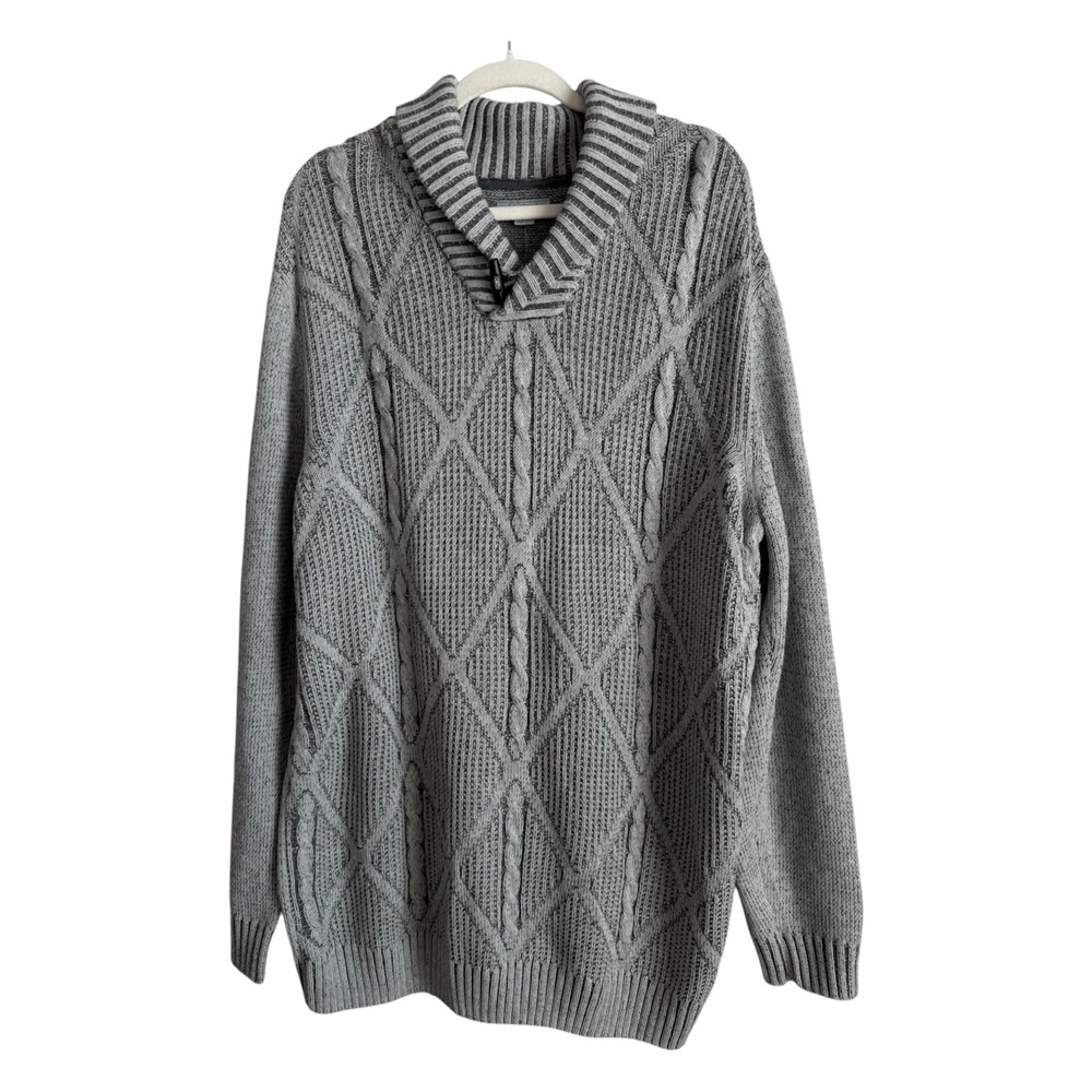 Method Mens Gray Cable Knit Shawl Collar Fisherman Pullover Sweater 3XL NEW